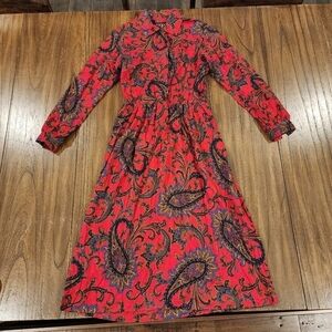 Vintage EJM red and black Paisley 3/4 Sleeve pin up retro Midi Dress Sz medium